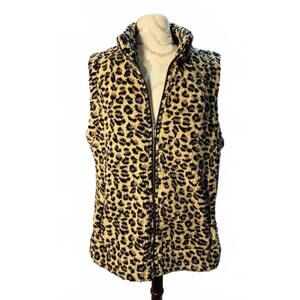 Calvin Klein Leopard Print Fleece Zip-Up Vest for Women- Lg